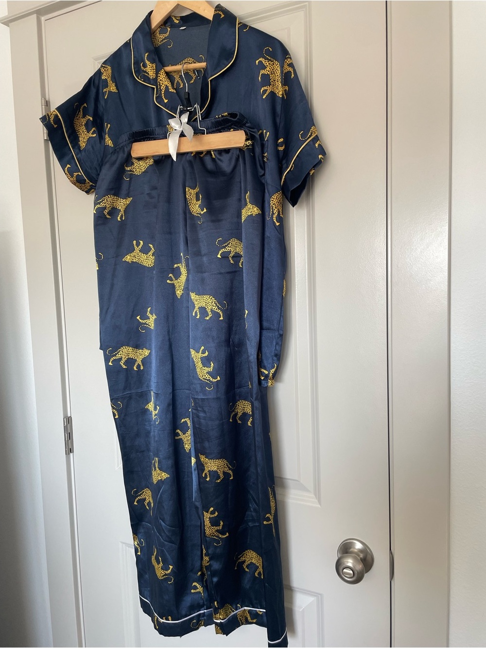 Navy and Gold Leopard-Print Pajama Set